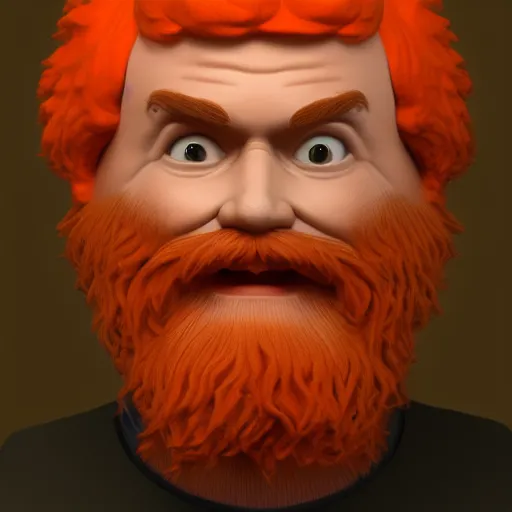 Image similar to a man with an orange hair and beard wearing a sweater, a character portrait by Bob Ross, featured on zbrush central, shock art, bob ross, bryce 3d, zbrush