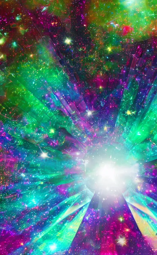 Prompt: Close-up of an iridescent crystal in space inside against the background of a time vortex, magic, fantasy, realism, beautiful, epic, dream, realism, photo, 8K, high quality, high resolution, HDR, 4K, lossless