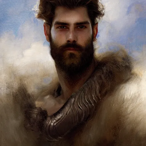 Image similar to handsome portrait of a young hairy guy fitness posing, war hero, lanky, radiant light, caustics, reflective, by gaston bussiere, bayard wu, greg rutkowski, giger, maxim verehin