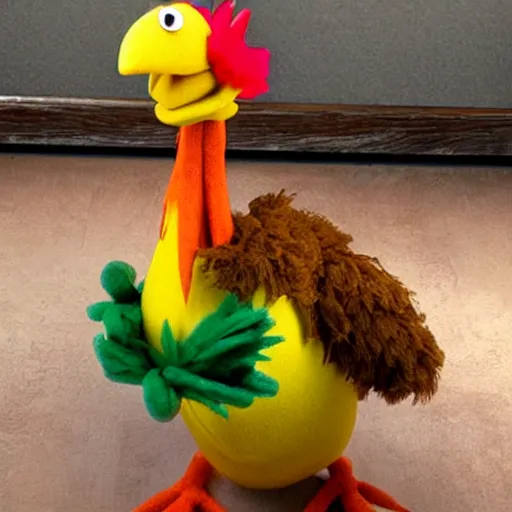 Image similar to clucky the goofy chicken muppet