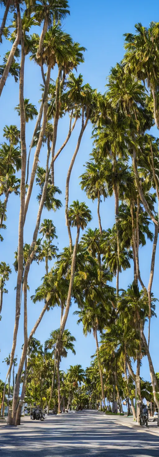 Image similar to side shot of sidewalk with bike path, palm trees, accessible for the disabled, by professional photographer, 8 k resolution, photo, high quality, unreal engine, 3 d