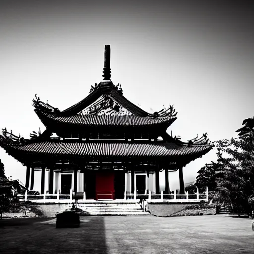Prompt: chinese temple, award winning black and white photography