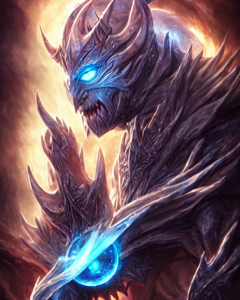 Image similar to beautiful cinematic fantasy poster, demon king of ice, beautiful glowing galaxy eyes, hybrid from The Elden Ring and art direction by Darius Zawadzki ;by artgerm; wayne reynolds art station; cinematic quality character render; low angle; ultra high quality model; production quality cinema model;