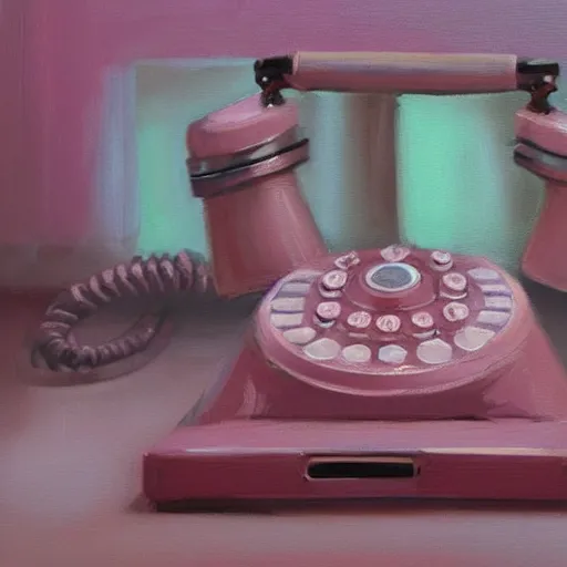 Image similar to chill pink old phone aesthetic, oil painting, pale colors, high detail, 8 k, wide angle, trending on artstation,