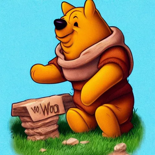 Image similar to winnie the poo in a wolf costume, artstation, cartoon