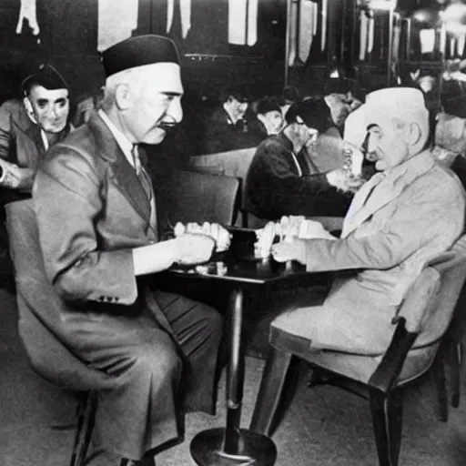 Image similar to mustafa kemal ataturk eating mcdonalds