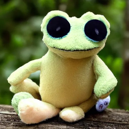 Prompt: cute fluffy plushie frog, cutecore, shaggy, stuffed animal photography,