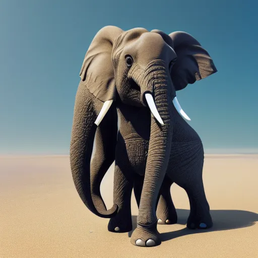 Image similar to a highly detailed beautiful Elephant with smooth and streamlined skin, doing an elegant pose on the beach, artstation, DeviantArt, professional, octane render