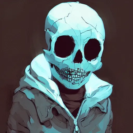 Image similar to boy wearing skull mask by atey ghailan, by greg rutkowski, by greg tocchini, by james gilleard, by joe fenton, by kaethe butcher, dynamic lighting, gradient light blue, brown, blonde cream and white color scheme, grunge aesthetic