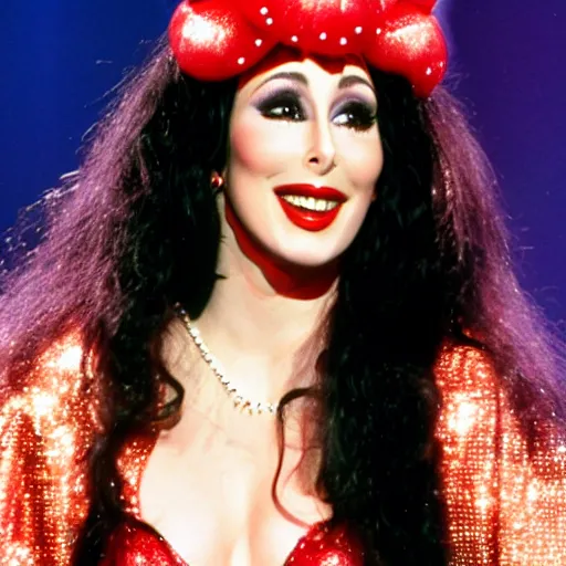 Image similar to cher singing dressed as a cherry