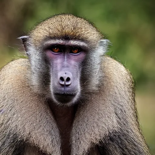 Prompt: a beautiful baboon portrait. Wistful and intelligent.