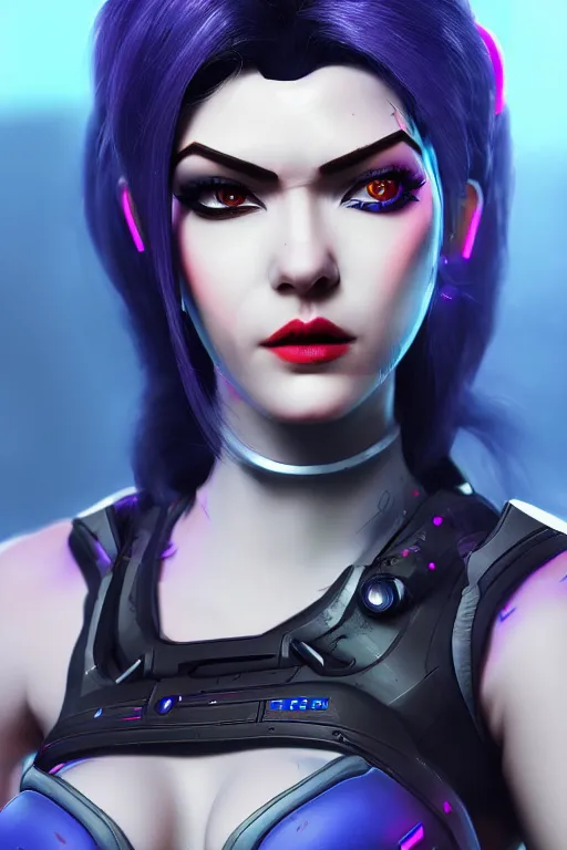 Image similar to widowmaker, overwatch, cyberpunk, digital art, high detailed, artstation, 3 d render