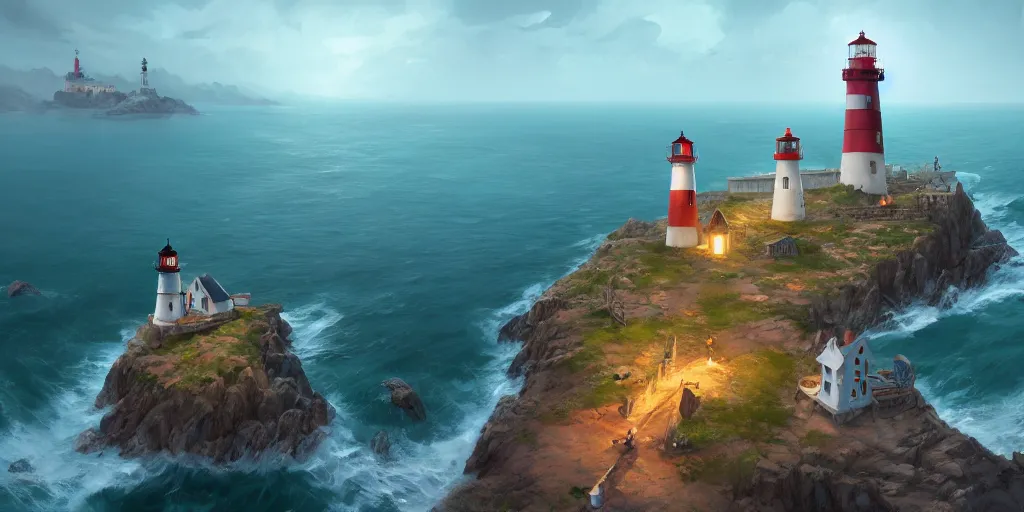 Image similar to Small fantasy village on a cape with a lighthouse, fishing boats, view from above. In style of Greg Rutkowski, Jesper Ejsing, Makoto Shinkai, trending on ArtStation, fantasy, great composition, concept art, highly detailed, scenery, 8K, Behance.