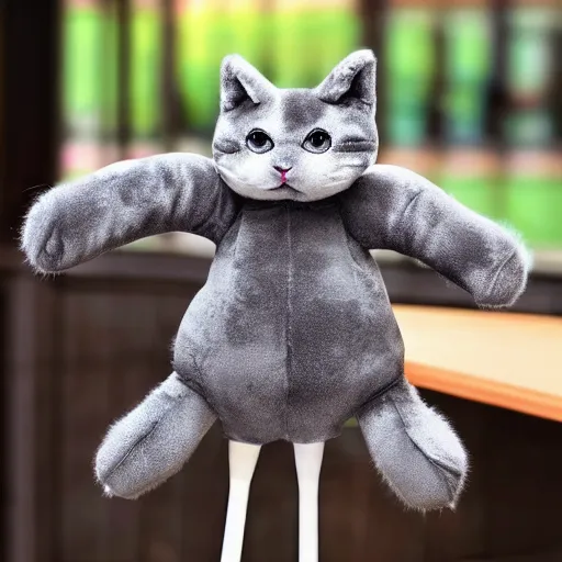 Prompt: a handsome plush furred grey cat with a scepter