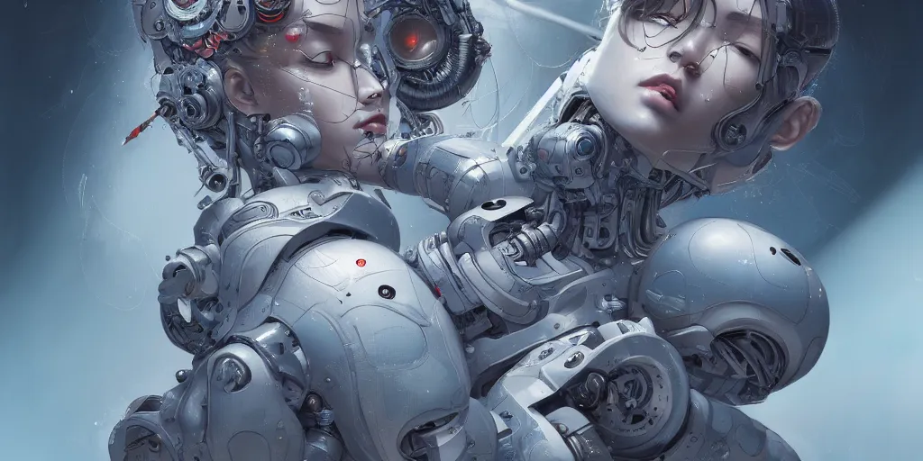 Prompt: hyperrealistic photography of a gorgeous cyborg assisting an annihilation machine in the style of Jin Kagetsu, James Jean and wlop, highly detailed, masterpiece, award-winning, sharp focus, intricate concept art, ambient lighting, 8k, artstation