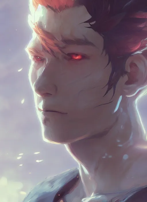 Image similar to a portrait of a male daemon, intricate, tone mapped, ambient lighting, highly detailed, digital painting, artstation, concept art, 4 k, stunning beautiful, sharp focus, by makoto shinkai and akihiko yoshida and hidari and wlop