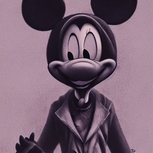 Image similar to michael karcz grunge drawing of mickey mouse. , in the style of corpse bride, loony toons style, horror themed, detailed, elegant, intricate, trending on artstation, 4k