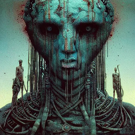 Image similar to huge gladiator by beksinski and tristan eaton, dark neon trimmed beautiful dystopian digital art