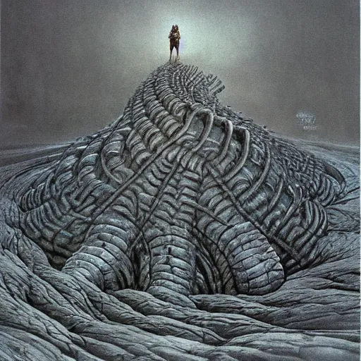 Image similar to !dream political propaganda of sandworm from Dune with the face of Joe Biden Joe Biden Joe Biden!!!!!!!!!!!!!!!!!!!!!!!!!!!!!!!, by Beksinski