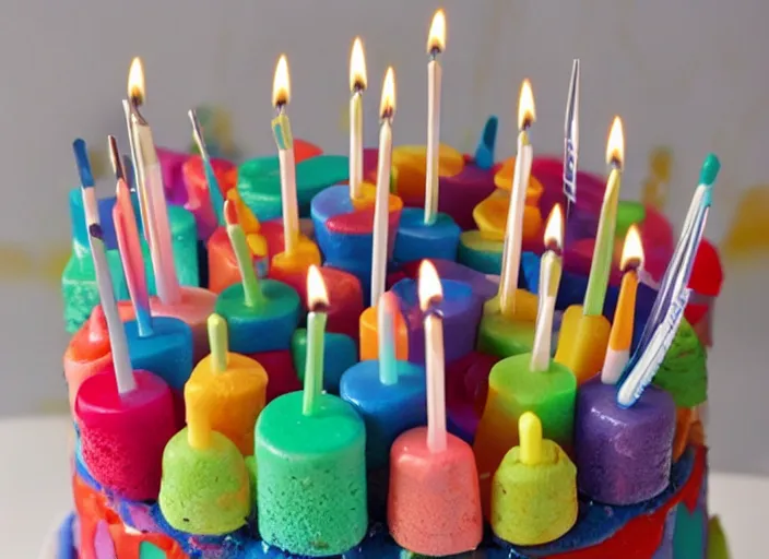 Image similar to A birthday cake with toothbrushes instead of candles