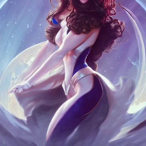 Image similar to Kate Beckinsale as Sailor Moon, western, D&D, fantasy, intricate, elegant, highly detailed, digital painting, artstation, concept art, matte, sharp focus, illustration, art by Artgerm and Greg Rutkowski and Alphonse Mucha