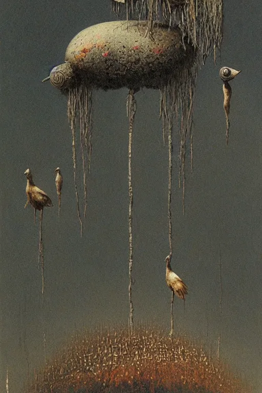 Image similar to snail crows painted by beksinski