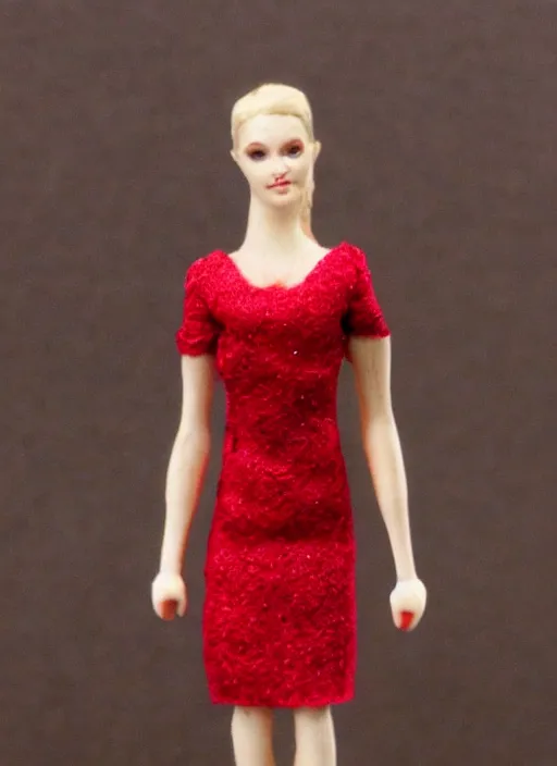 Prompt: Images on the store website, eBay, Full body, Miniature of a Woman in red dress