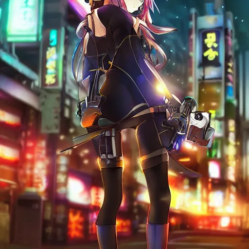 Prompt: full body image of anime girl in mechanic armor in night tokyo by makoto sinkai, fine details, perfect face-H 640