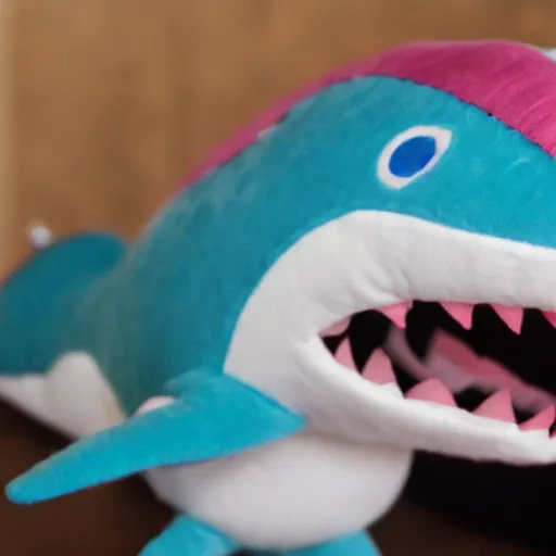 Prompt: cute fumo plush of a shark with sharp and dangerous teeth, anime girl