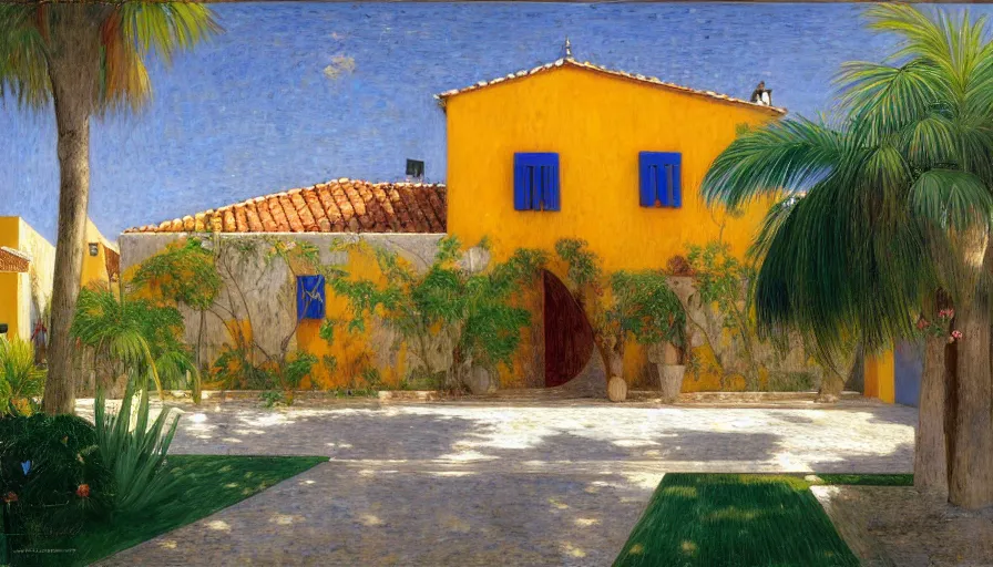 Image similar to a 1 9 9 8 southern spain house designed by arthur bispo do rosario, jules bastien - lepage, tarsila do amaral, frank weston and gustave baumann, trending on artstation, mediterranean, star, sharp focus, colorful refracted sparkles and lines, soft light, 8 k 4 k