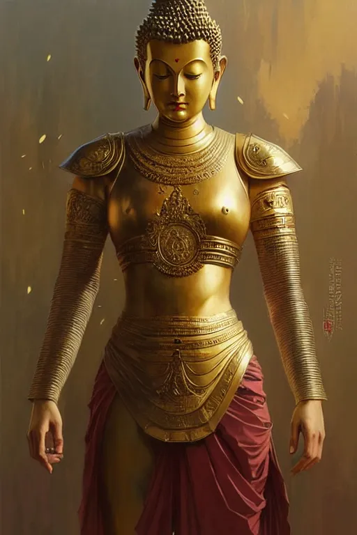 Image similar to buddhism, armor, painting by greg rutkowski, j. c. leyendecker, artgerm