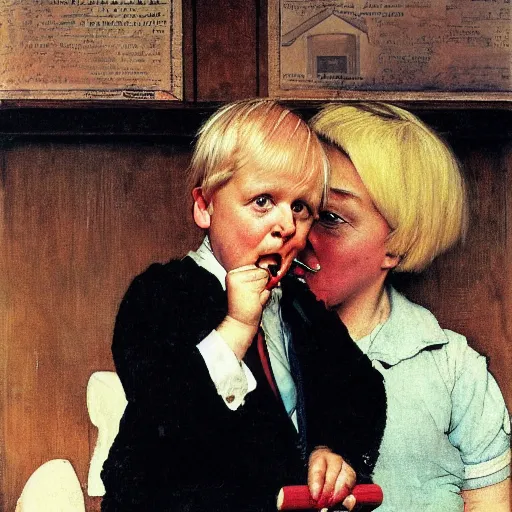 Image similar to Boris Johnson as a child eating a lollipop by Norman Rockwell