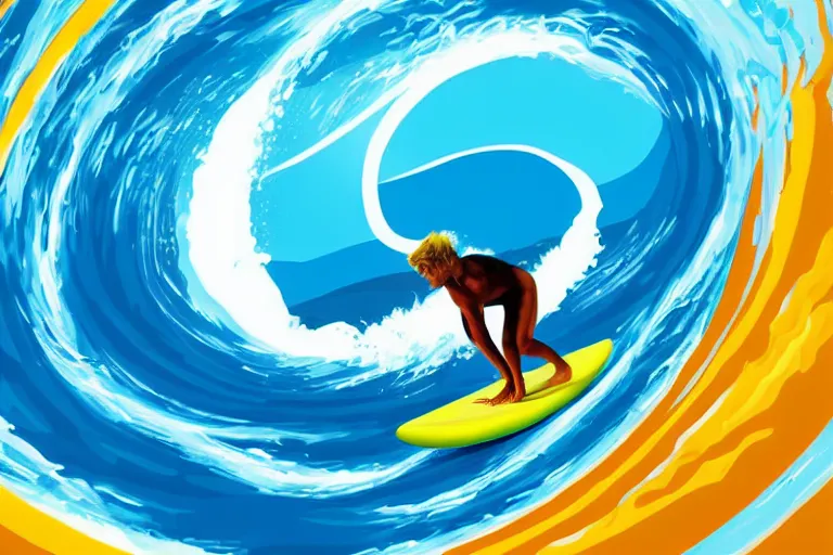 Image similar to surfer surfing into a tubular ocean wave that is a portal to a cyber dimension