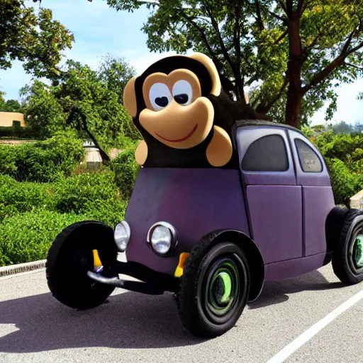 Prompt: a car in the shape of a monkey