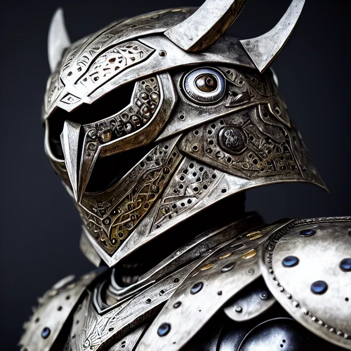 Image similar to photo of a warrior with metal owl themed armour, highly detailed, 4 k, hdr, smooth, sharp focus, high resolution, award - winning photo