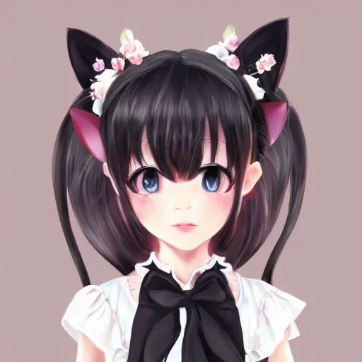 Image similar to realistic beautiful gorgeous natural cute fantasy girl black hair cute black cat ears beautiful eyes in maid dress outfit art drawn full HD 4K highest quality in artstyle by professional artists WLOP, Taejune Kim, JeonSeok Lee, ArtGerm, Ross draws, Zeronis, Chengwei Pan on Artstation