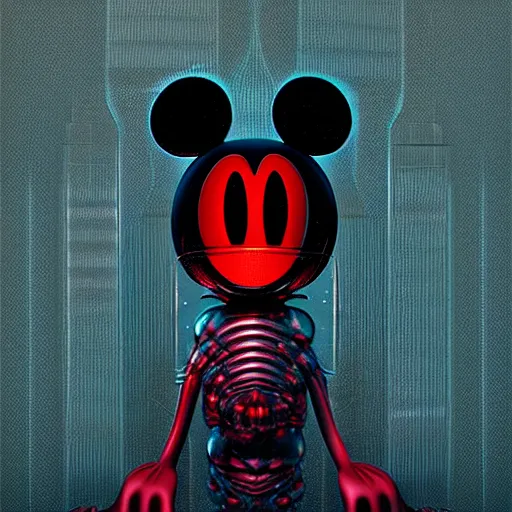 Image similar to chthonic monster Mickey mouse by Beeple and Giger