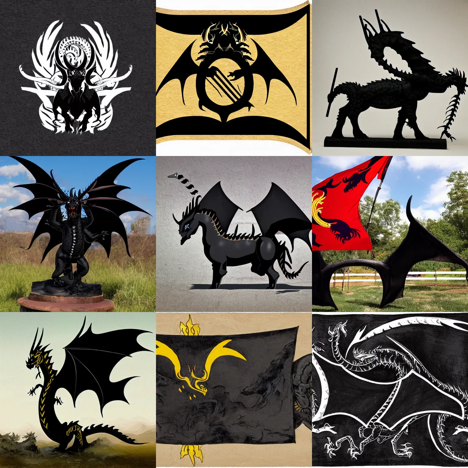 Prompt: a black western dragon with four horns waving a Haskell flag