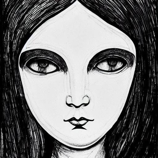 Image similar to an ink drawing of da vinci style white tragedy mask, opera mask, ilya kuvshinov, black and white