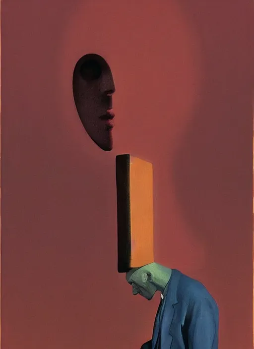 Prompt: phone head man portrait with a rotary phone for head Edward Hopper and James Gilleard, Zdzislaw Beksinski, highly detailed