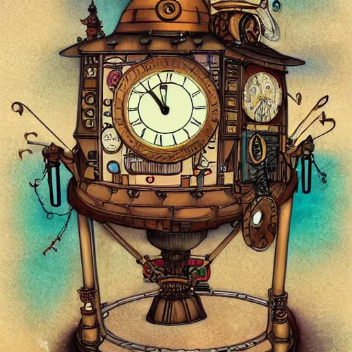 Image similar to dream a steampunk time machine by vanessa morales, studio ghibli,