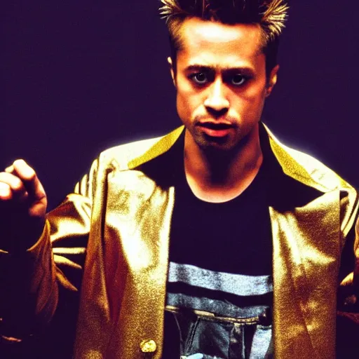 Image similar to Tyler Durden with a golden jacket