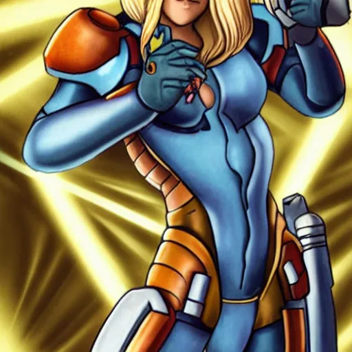 Image similar to samus holding a jedi sword