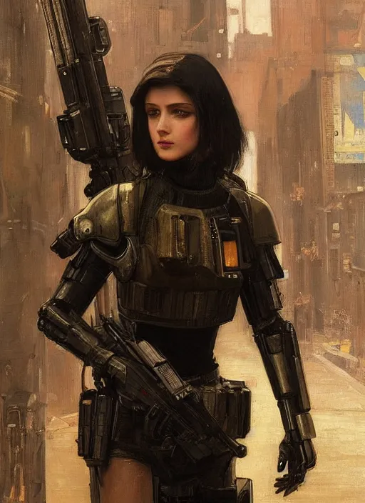 Image similar to Beautiful Maryanne. beautiful cyberpunk Frogtrooper wearing a military vest and tactical military stealthsuit (cyberpunk 2077, Blade Runner 2049). gorgeous face. Orientalist portrait by john william waterhouse and Edwin Longsden Long and Theodore Ralli and Nasreddine Dinet, oil on canvas. Cinematic, hyper realism, realistic proportions, dramatic lighting, high detail 4k