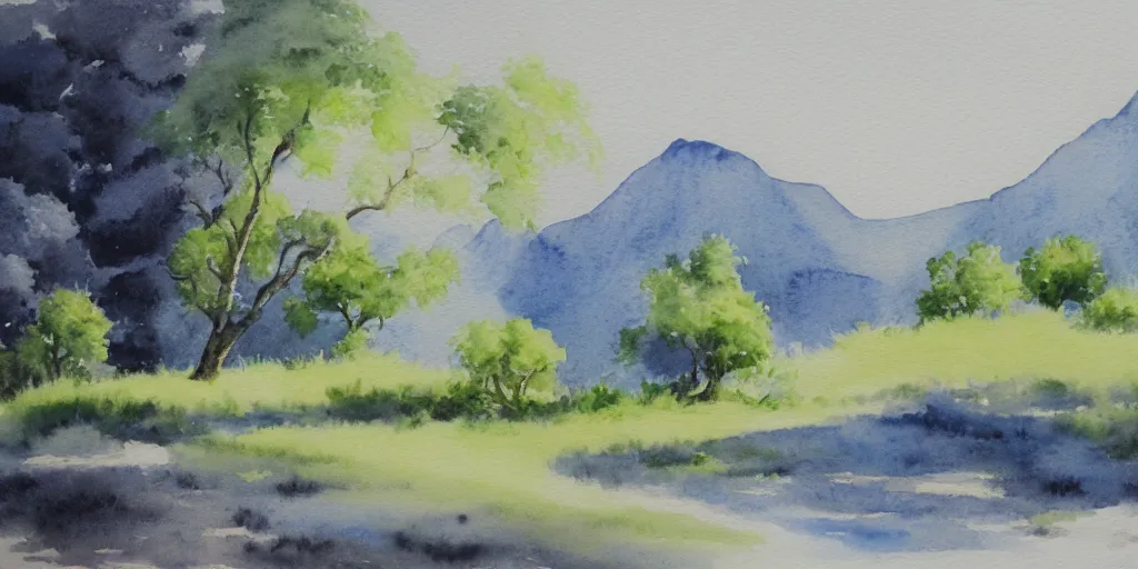 Prompt: landscape, watercolor painting