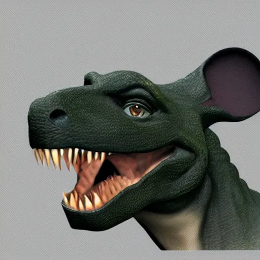 Prompt: trex with mouse teeth and mouse ears, fully body rendering