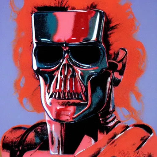 Image similar to t - 8 0 0 terminator by gerald brom and andy warhol, 4 k