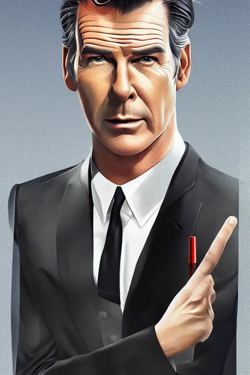 Prompt: Pierce Brosnan as James Bond, digital art by Artgerm and beeple and WLOP