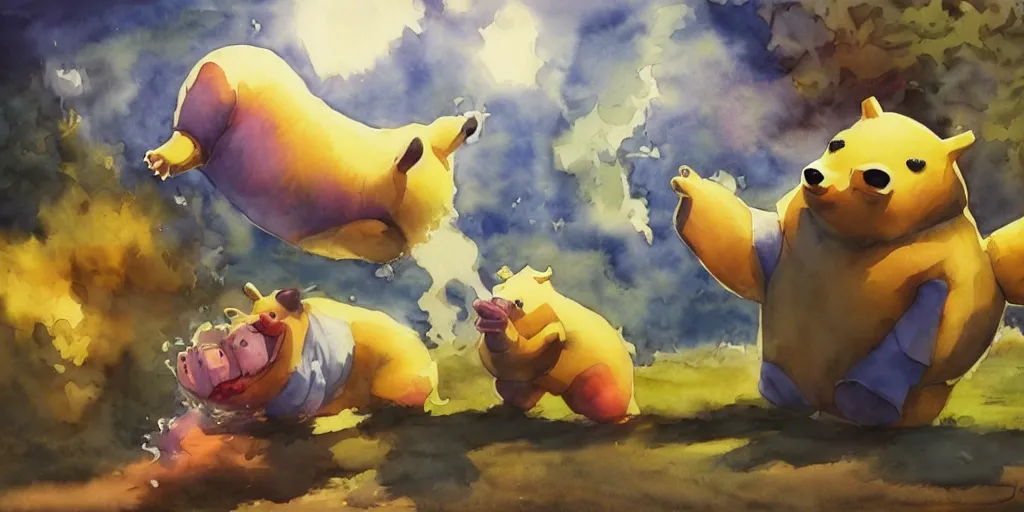 Prompt: drowzee making a dream, watercolor, cinematic feeling, warm lighting, vivid colours, cute ， joseph zbukvic