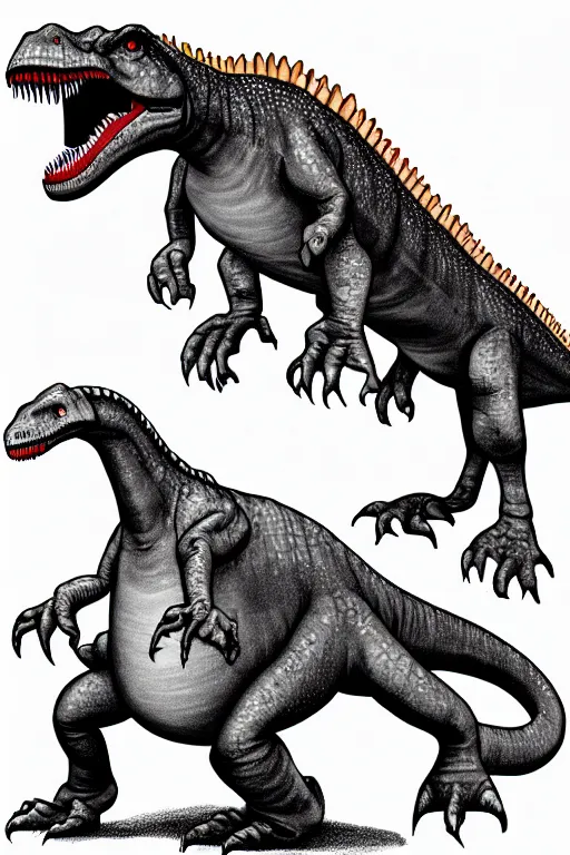 Image similar to trex and a dinosaur, art style ben garrison!!!!!!!!!!!!!!!! drawn by ben garrison, iconic, masterpiece, ornate and detailed, cartoon